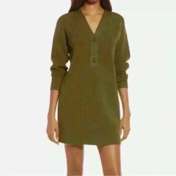 Madewell Henley Sweater Dress Heather Elm Green Buttons Wool Size XS - Picture 1 of 5